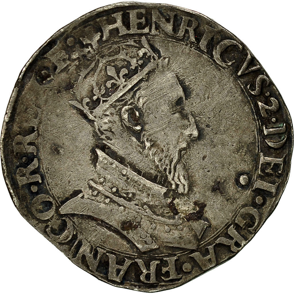 Coin, France, Henri II, Teston, 1552, Lyon, EF(40-45), Silver, Sombart:4554
