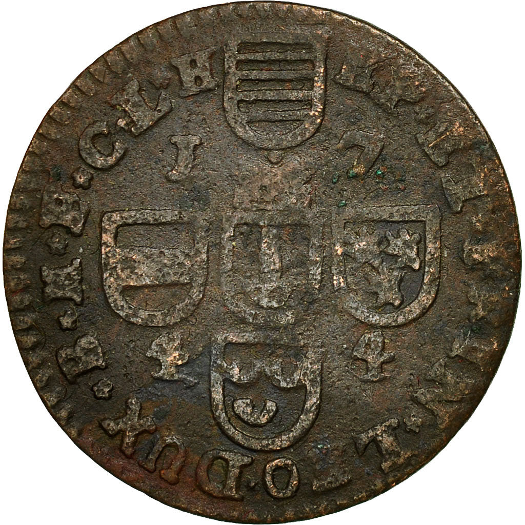 LIEGE, John Theodore, Liard, 1744, Liege, VF(20-25), Copper, KM:146