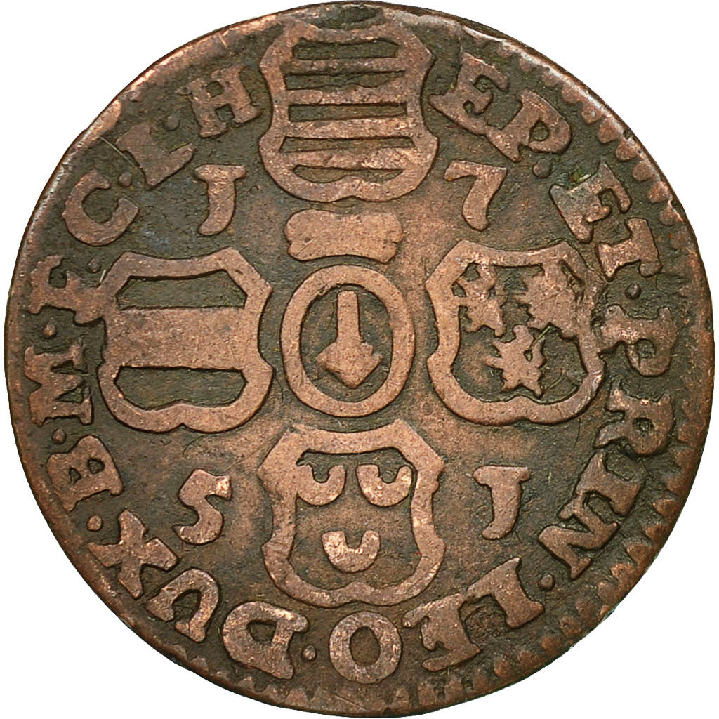 LIEGE, John Theodore, Liard, 1751, Liege, VF(20-25), Copper, KM:155