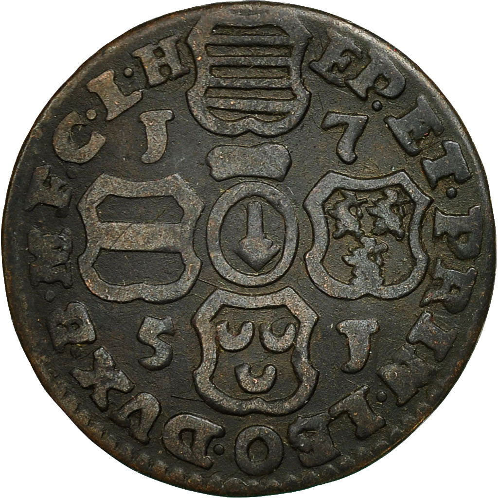 LIEGE, John Theodore, Liard, 1751, Liege, VF(20-25), Copper, KM:155