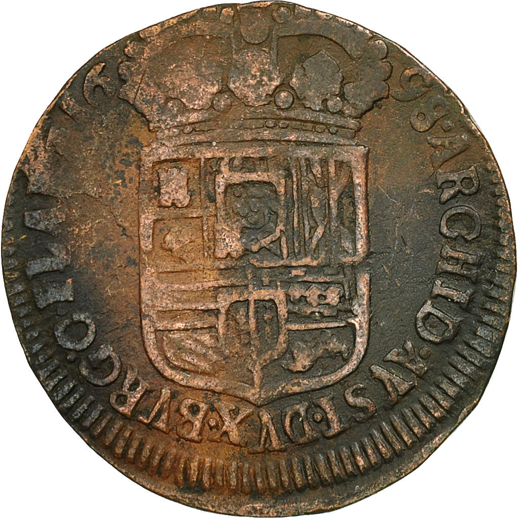 Coin, Spanish Netherlands, Flanders, Liard, 12 Mites, 1698, VF(30-35), Copper