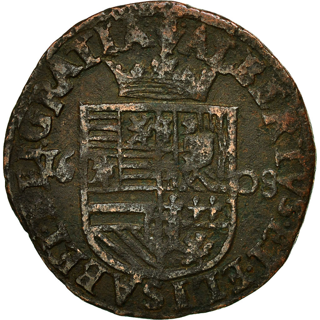 Spanish Netherlands, BRABANT, Liard, 12 Mites, 1608, Antwerp, VF(20-25), Copper