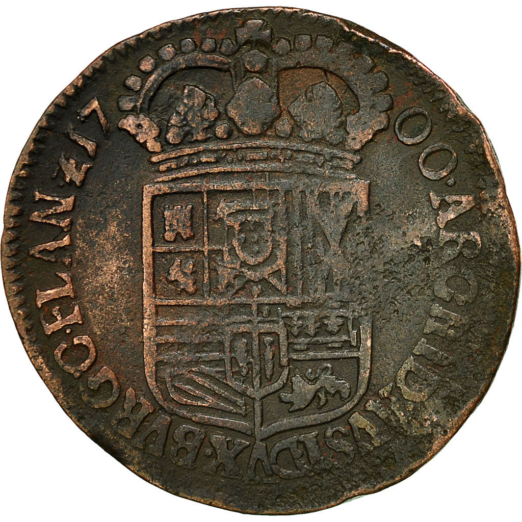 Coin, Spanish Netherlands, Flanders, Liard, 12 Mites, 1700, VF(20-25), Copper