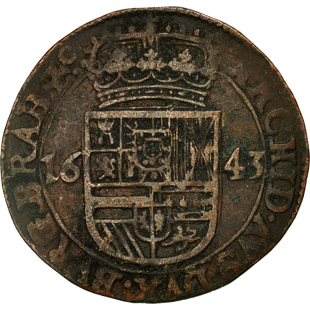 Spanish Netherlands, BRABANT, Liard, 12 Mites, 1643, Brussels, EF(40-45), Copper