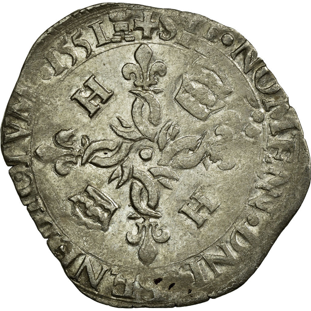Munten, Frankrijk, Douzain aux croissants, 1551, Tours, FR, Zilver, Ciani:1305