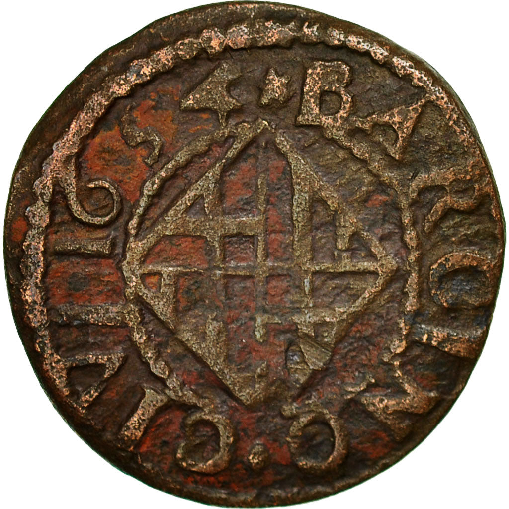 Spain, BARCELONA, Ardite, 1654, Barcelone, VF(20-25), Copper, KM:21