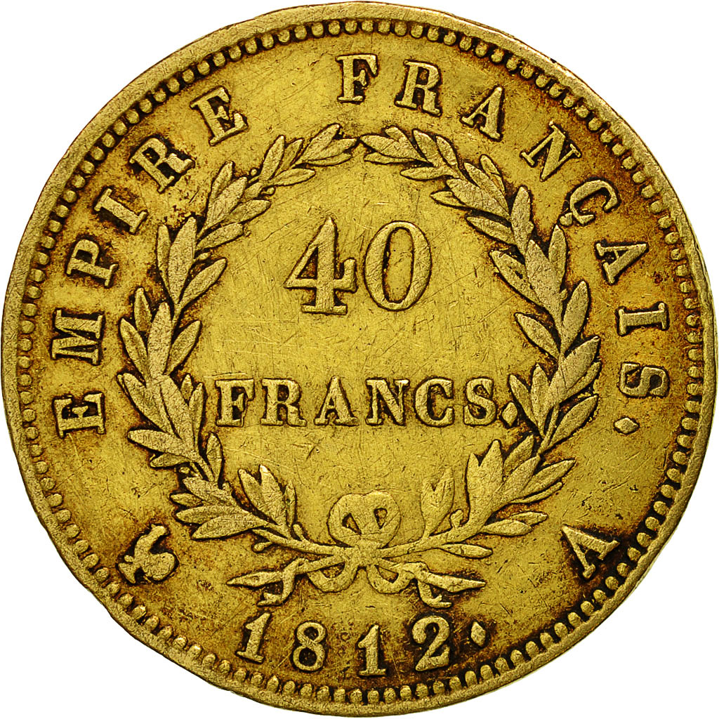 Francia, Napoléon I, 40 Francs, 1812, Paris, BB, Oro, KM:696.1, Gadoury:1084