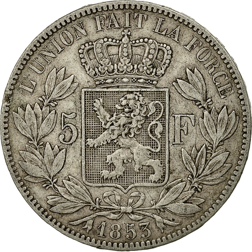 Coin, Belgium, Leopold I, 5 Francs, 5 Frank, 1853, EF(40-45), Silver, KM:17