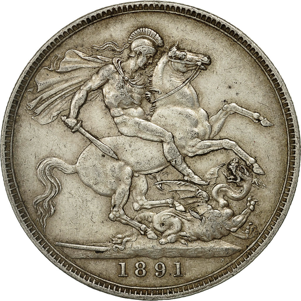 Coin, Great Britain, Victoria, Crown, 1891, EF(40-45), Silver, KM:765