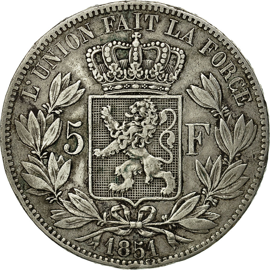 Belgium, Leopold I, 5 Francs, 5 Frank, 1851, VF(30-35), Silver, KM:17