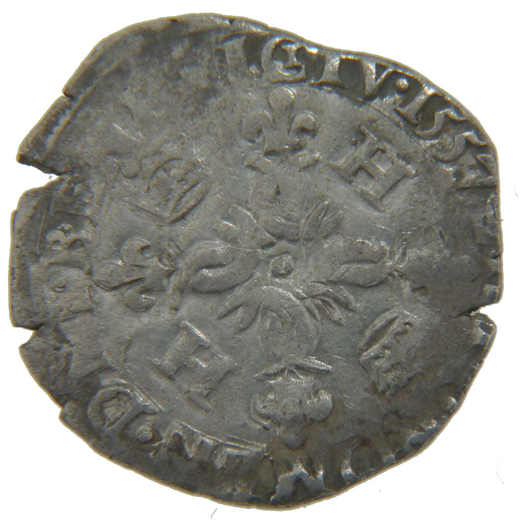 FRANCE, Douzain aux croissants, 1552, Troyes, F(12-15), Silver, Ciani #1305,...