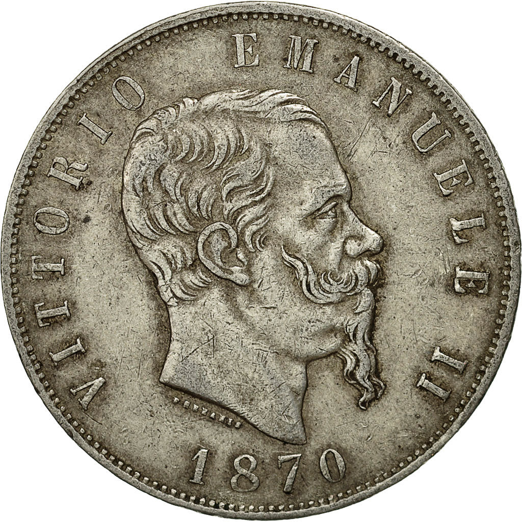 Italia, Vittorio Emanuele II, 5 Lire, 1870, Milan, BB, Argento, KM:8.3