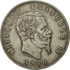 Italia, Vittorio Emanuele II, 5 Lire, 1870, Milan, BB, Argento, KM:8.3