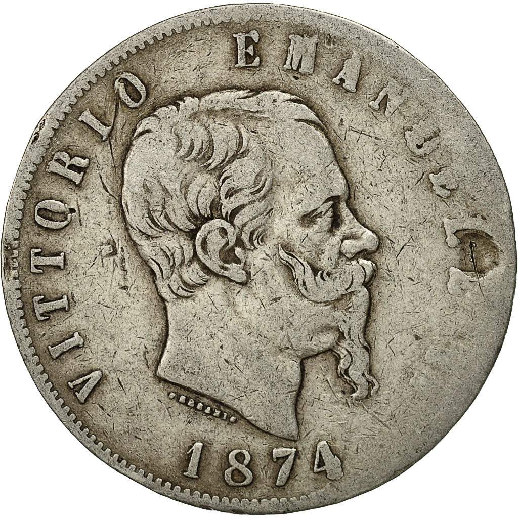 Moneta, Italia, Vittorio Emanuele II, 5 Lire, 1874, Milan, MB, Argento, KM:8.3