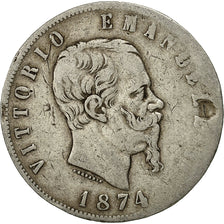 Moneta, Italia, Vittorio Emanuele II, 5 Lire, 1874, Milan, MB, Argento, KM:8.3