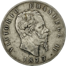 Coin, Italy, Vittorio Emanuele II, 5 Lire, 1877, Rome, VF(30-35), Silver, KM:8.4