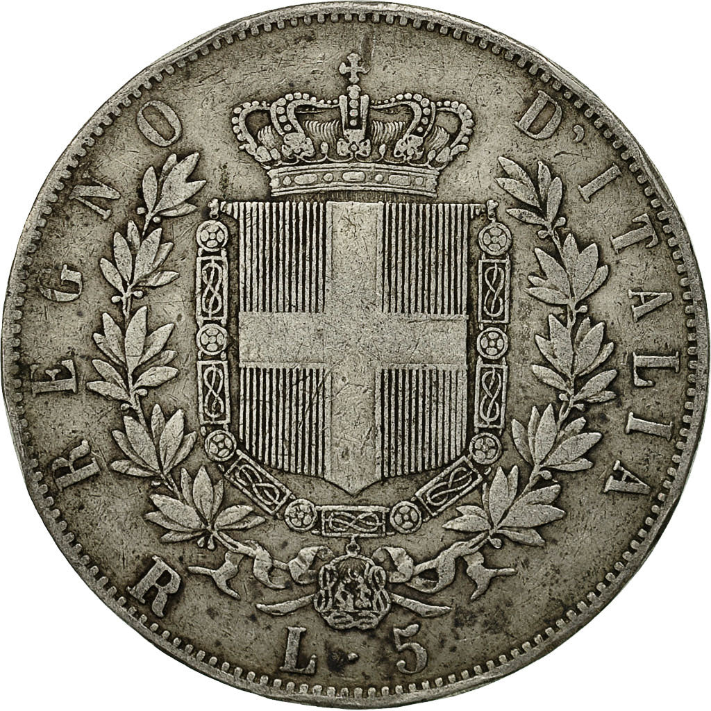 Coin, Italy, Vittorio Emanuele II, 5 Lire, 1877, Rome, VF(30-35), Silver, KM:8.4