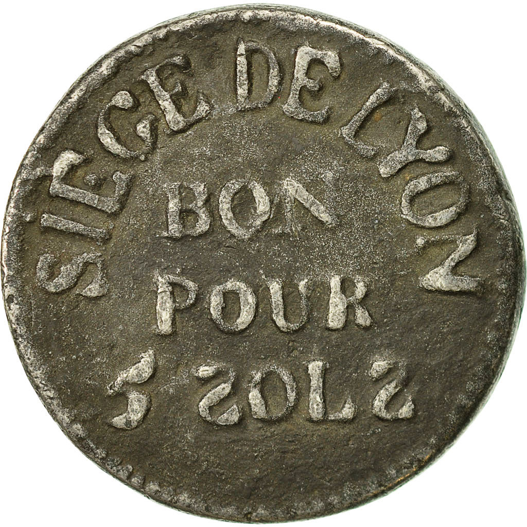 Francia, Siège de Lyon, Bon pour 5 Sols, 1793, Lyon, BB, Stagno