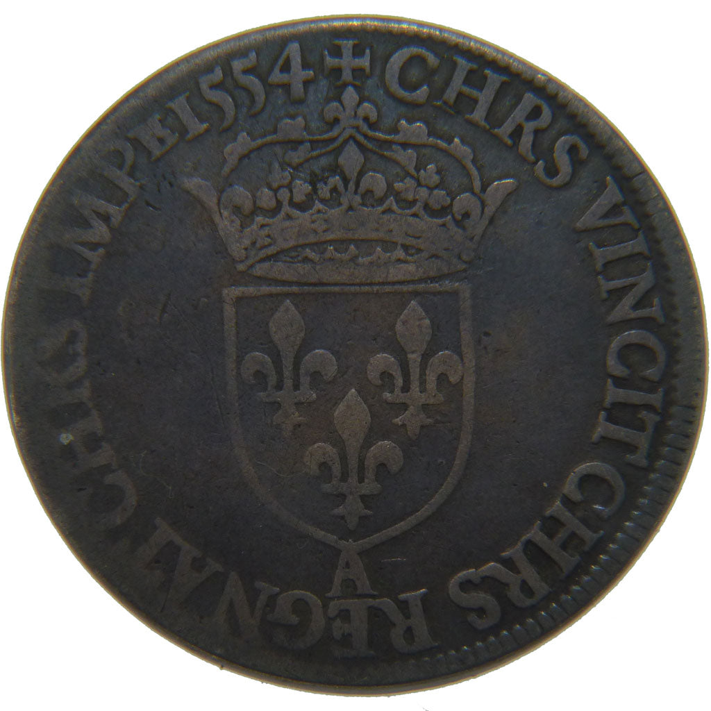FRANCE, Teston, 1554, Paris, VF(20-25), Silver, Ciani #1285, 9.10