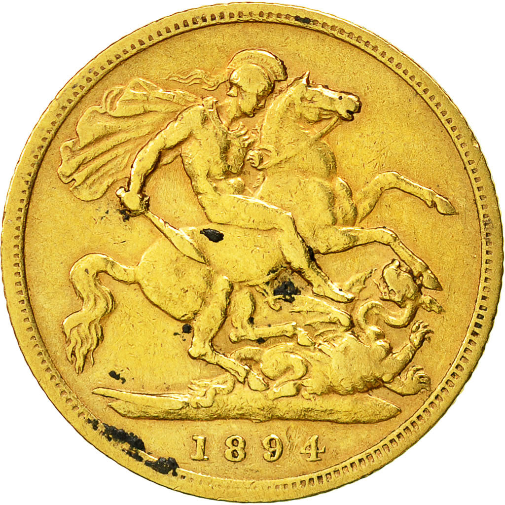 Great Britain, Victoria, 1/2 Sovereign, 1894, VF(30-35), Gold, KM:784