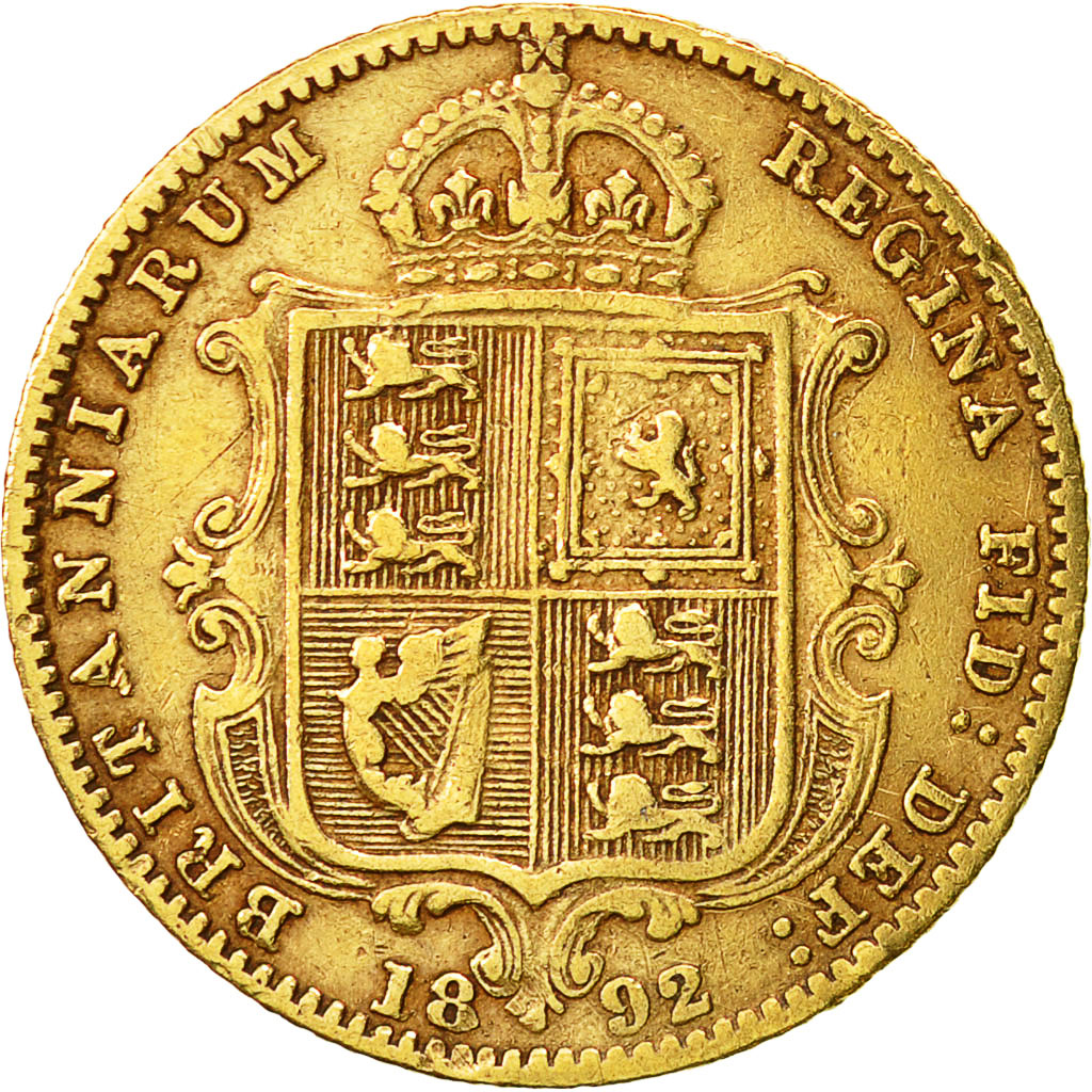 Great Britain, Victoria, 1/2 Sovereign, 1892, EF(40-45), Gold, KM:766