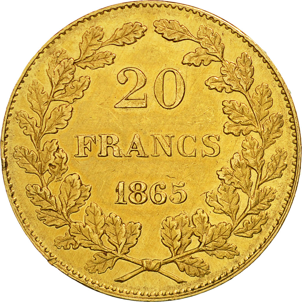 Moneta, Belgio, Leopold I, 20 Francs, 20 Frank, 1865, BB+, Oro, KM:23