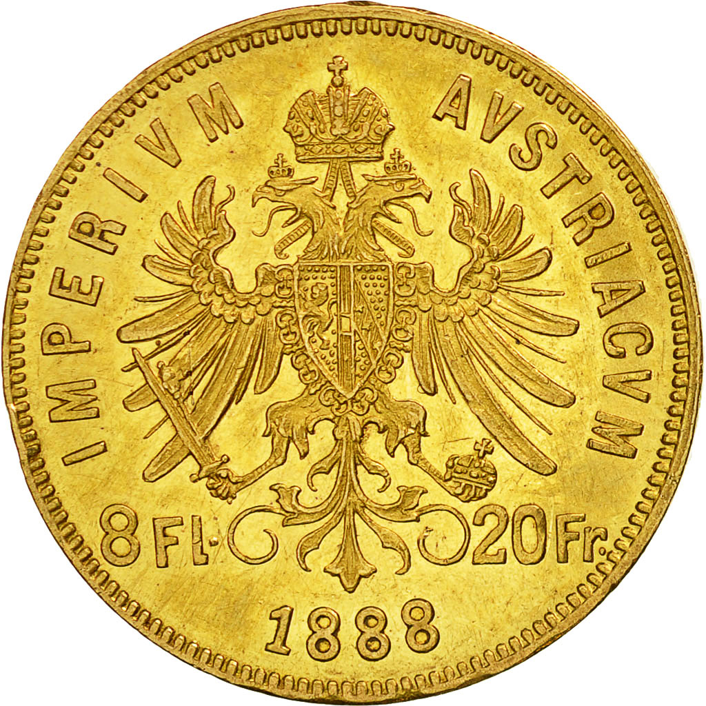 Austria, Franz Joseph I, 8 Florins-20 Francs, 1888, AU(50-53), Gold, KM:2269