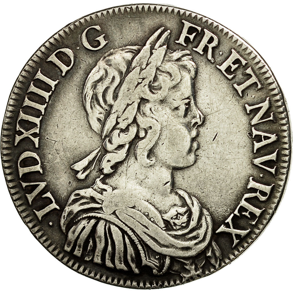 France, Louis XIV, 1/2 Écu à la mèche courte, 1644, Paris, VF(30-35), KM:163.1