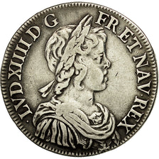 France, Louis XIV, 1/2 Écu à la mèche courte, 1644, Paris, VF(30-35), KM:163.1