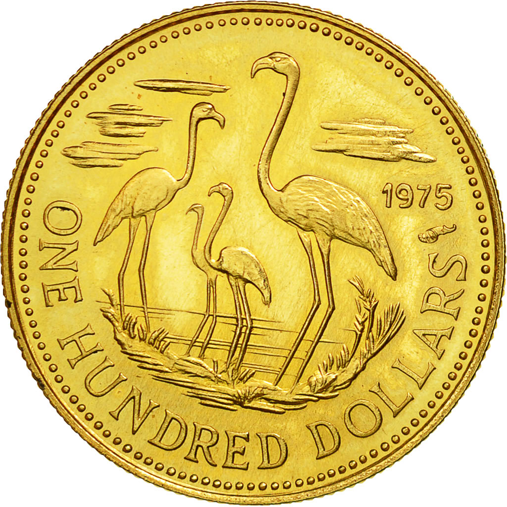 Coin, Bahamas, Elizabeth II, 100 Dollars, 1975, MS(63), Gold, KM:73