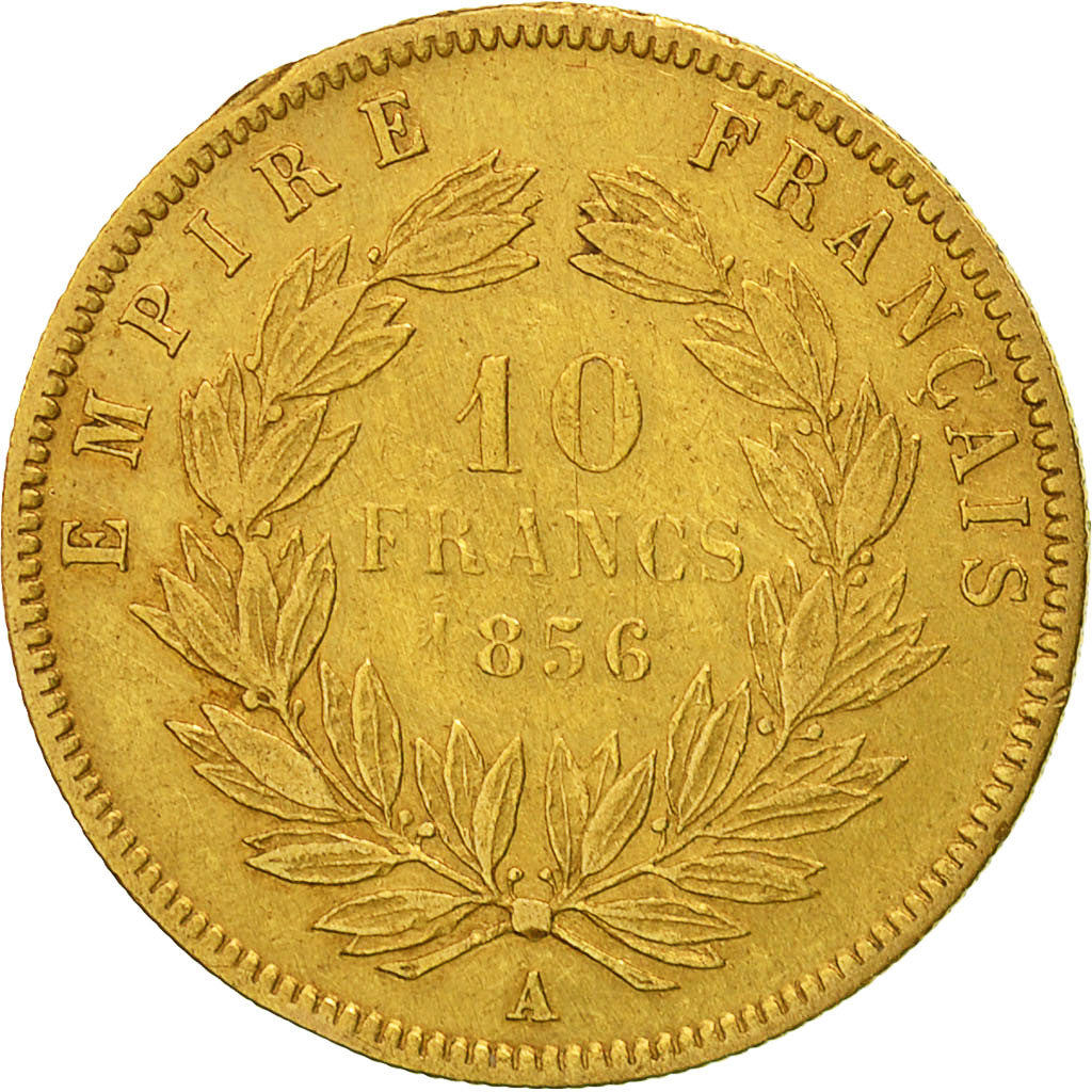 France, Napoleon III, 10 Francs, 1856, Paris, VF(30-35), Gold, KM:784.3