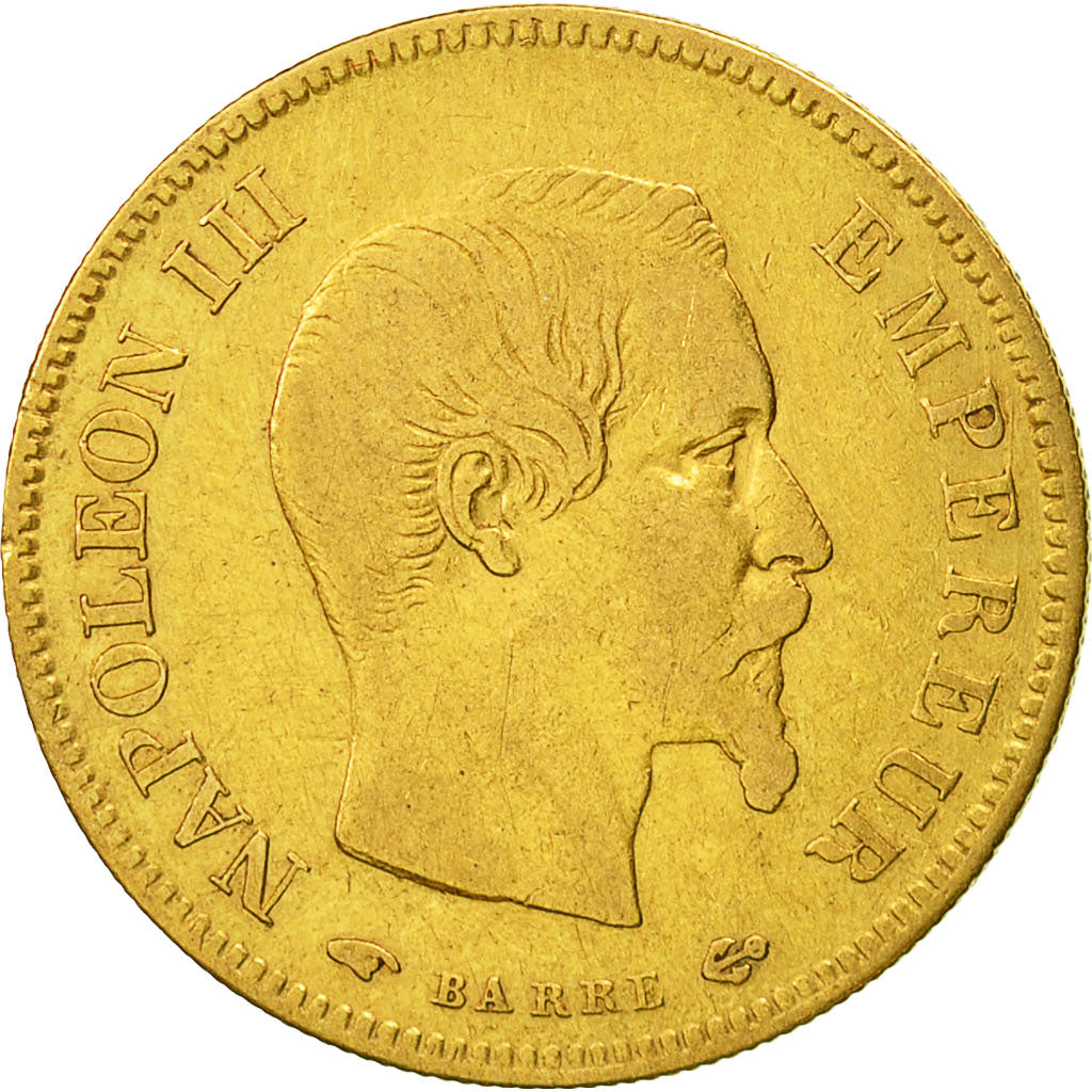 France, Napoleon III, 10 Francs, 1858, Paris, VF(20-25), Gold, KM 784.3