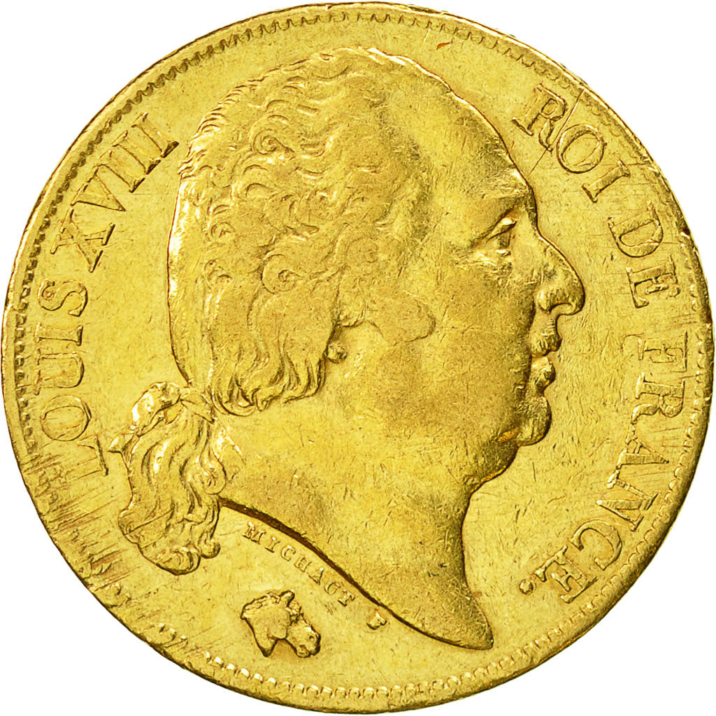 France, Louis XVIII, 20 Francs, 1818, Paris, EF(40-45), Gold, KM:712.1