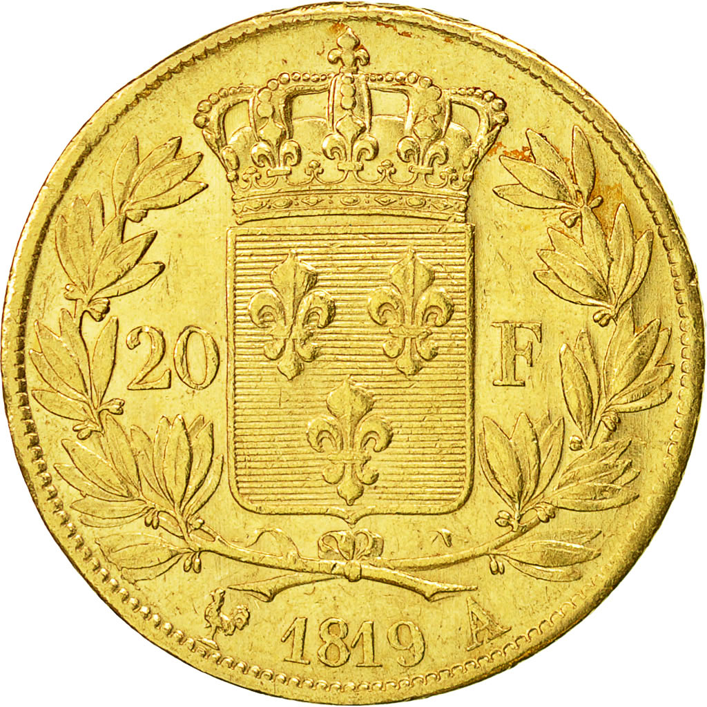 Coin, France, Louis XVIII, Louis XVIII, 20 Francs, 1819, Paris, AU(50-53), Gold
