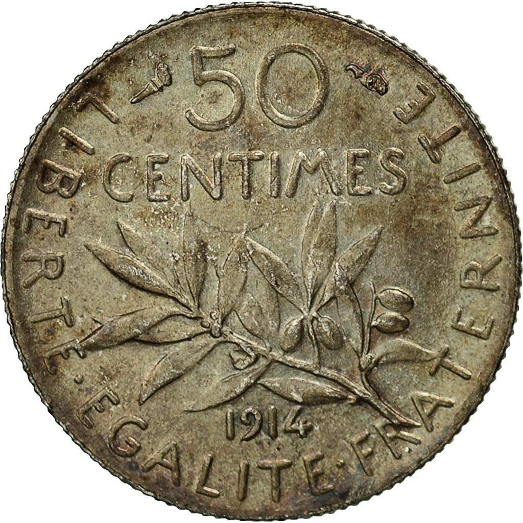 France, Semeuse, 50 Centimes, 1914, Paris, AU(50-53), Silver, KM:854