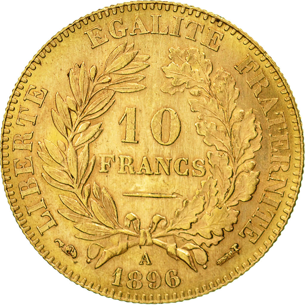 Moneta, Francia, Cérès, 10 Francs, 1896, Paris, BB+, Oro, KM:830, Gadoury:1016