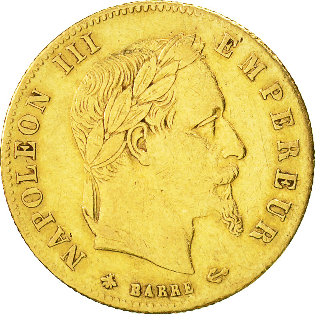 Francia, Napoleon III, 5 Francs, 1863, Paris, MBC, Oro, KM:803.1