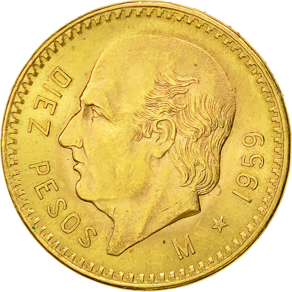 Mexico, 10 Pesos, 1959, Mexico City, MS(60-62), Gold, KM:473