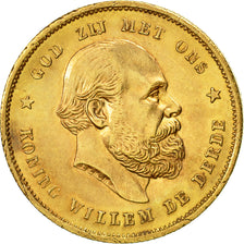 Netherlands, William III, 10 Gulden, 1887, MS(63), Gold, KM:106