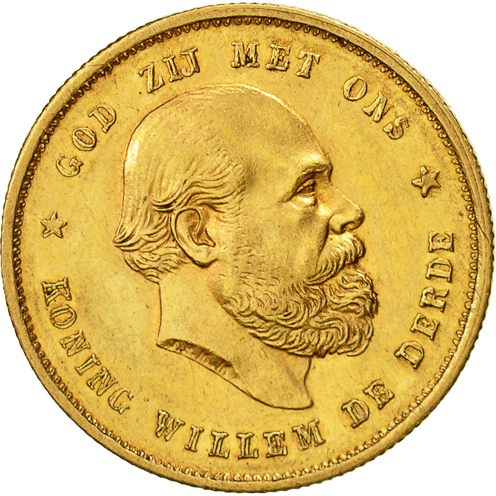 Coin, Netherlands, William III, 10 Gulden, 1889, MS(60-62), Gold, KM:106