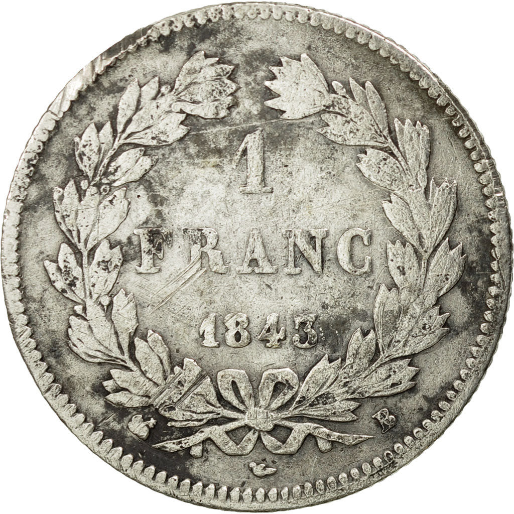 France, Louis-Philippe, Franc, 1843, Rouen, VF(20-25), Silver, KM:748.2
