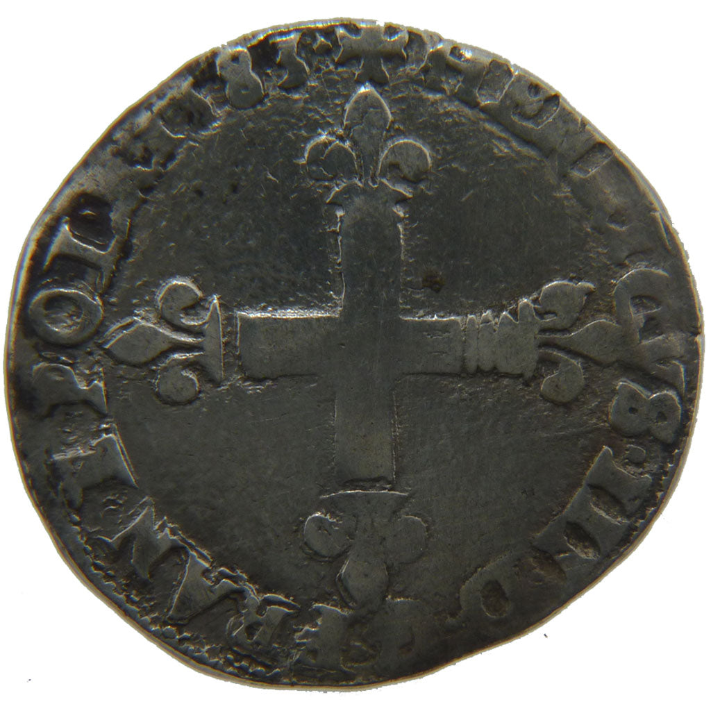 FRANCE, ¼ Ecu, 1583, Bayonne, VF(20-25), Silver, Ciani #1437, 9.40