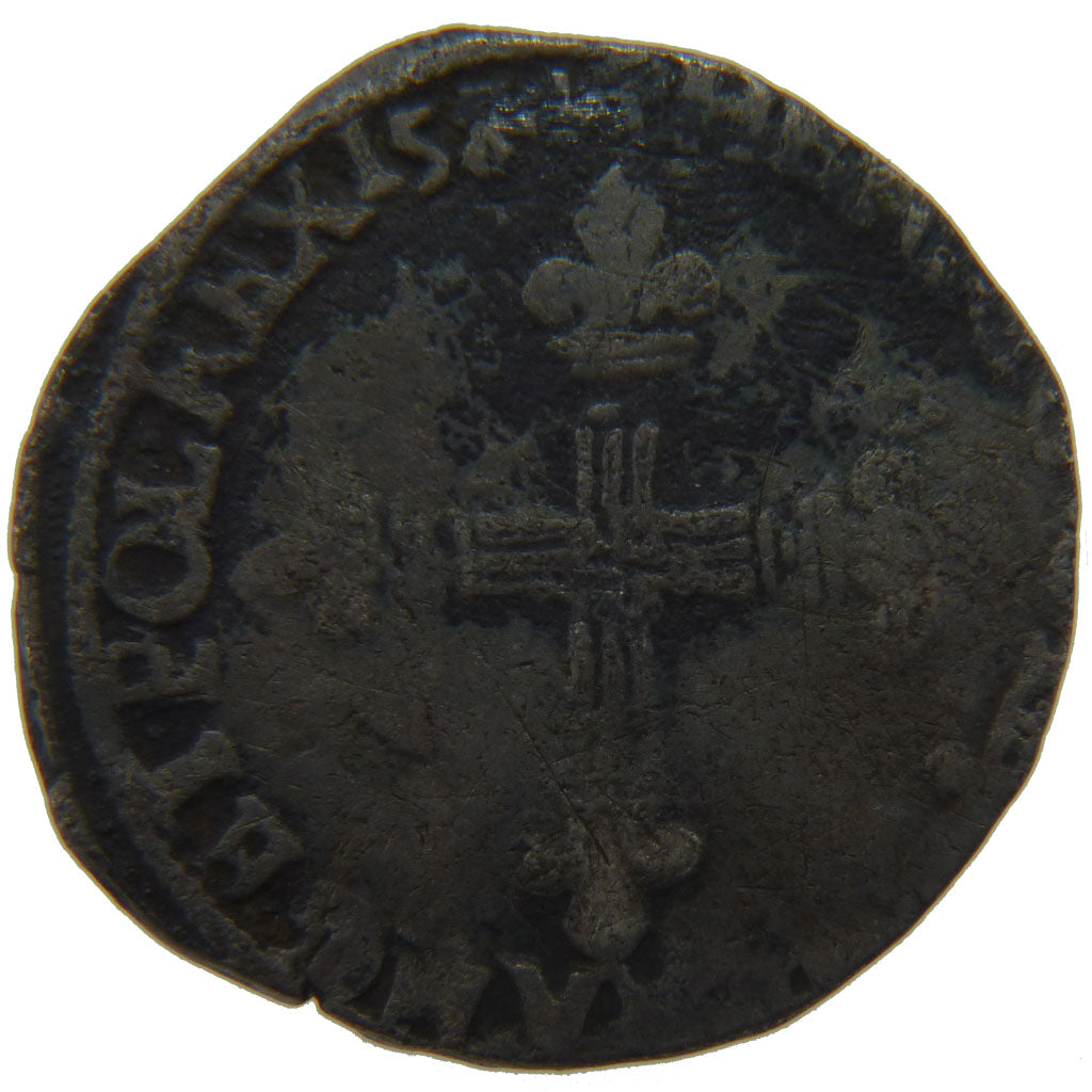 FRANCE, ¼ Ecu, 1584, Rennes, VG(8-10), Silver, Ciani #1510, 9.40
