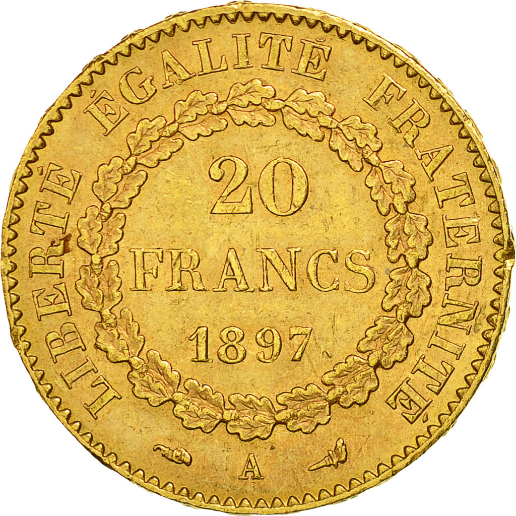 France, Génie, 20 Francs, 1897, Paris, AU(50-53), Gold, KM:825, Gadoury:1063