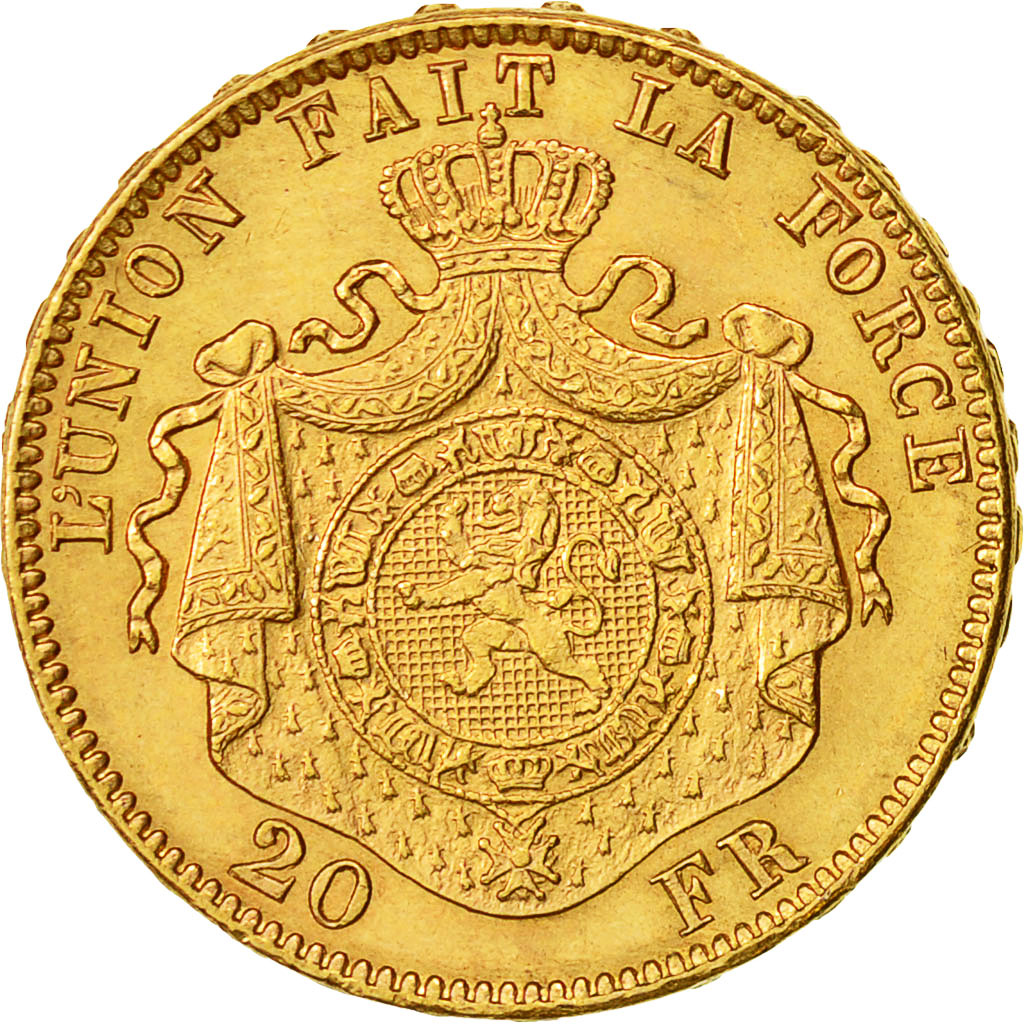 Belgium, Leopold II, 20 Francs, 20 Frank, 1878, MS(63), Gold, KM:37