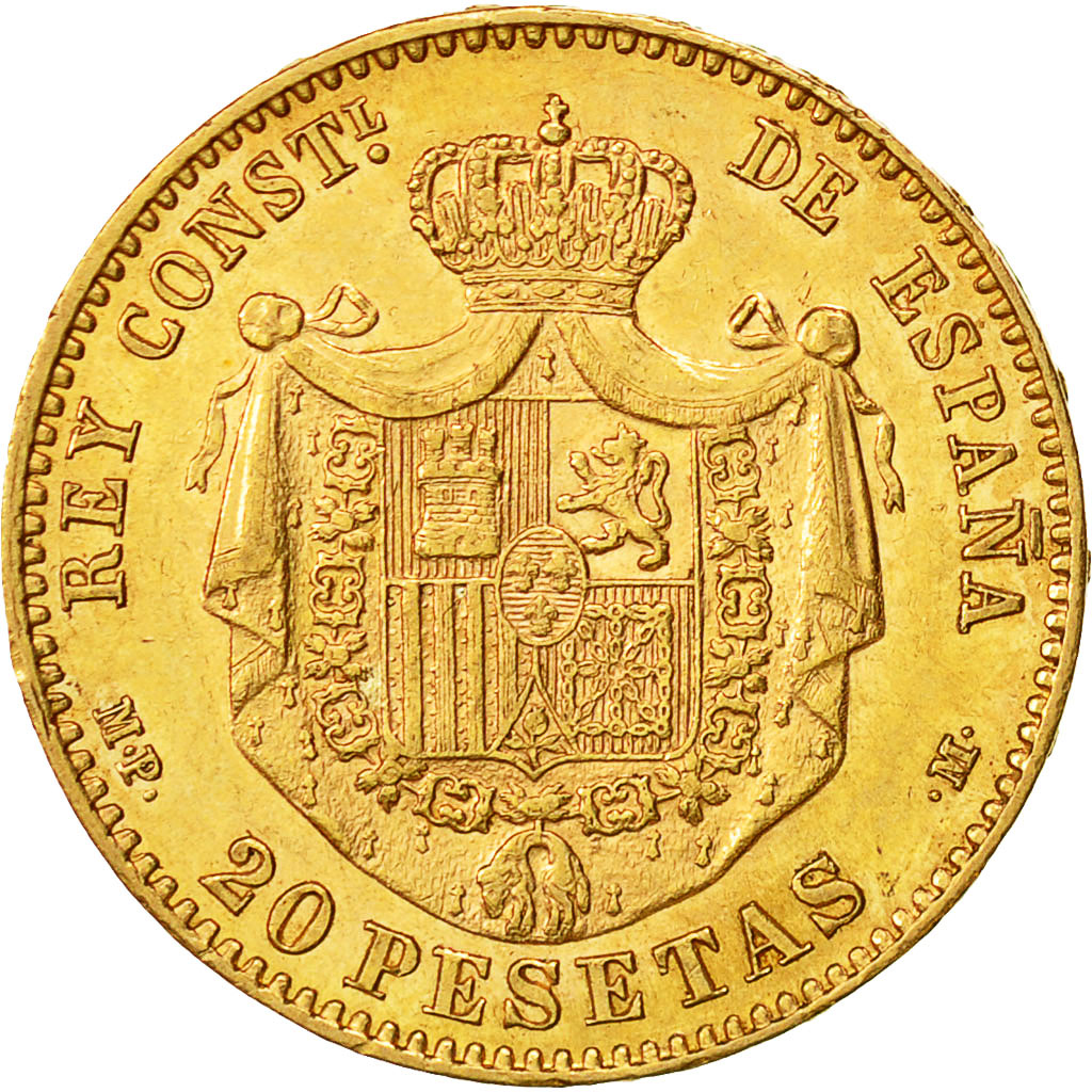 Coin, Spain, Alfonso XIII, 20 Pesetas, 1890, AU(50-53), Gold, KM:693