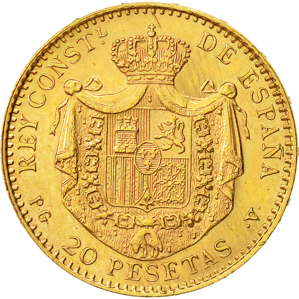 Spagna, Alfonso XIII, 20 Pesetas, 1887 (1962), Retrike, SPL, Oro, KM:693