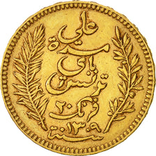 Moneda, Túnez, Ali Bey, 20 Francs, 1892, Paris, MBC, Oro, KM:227