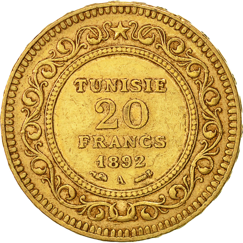 Monnaie, Tunisie, Ali Bey, 20 Francs, 1892, Paris, TTB, Or, KM:227
