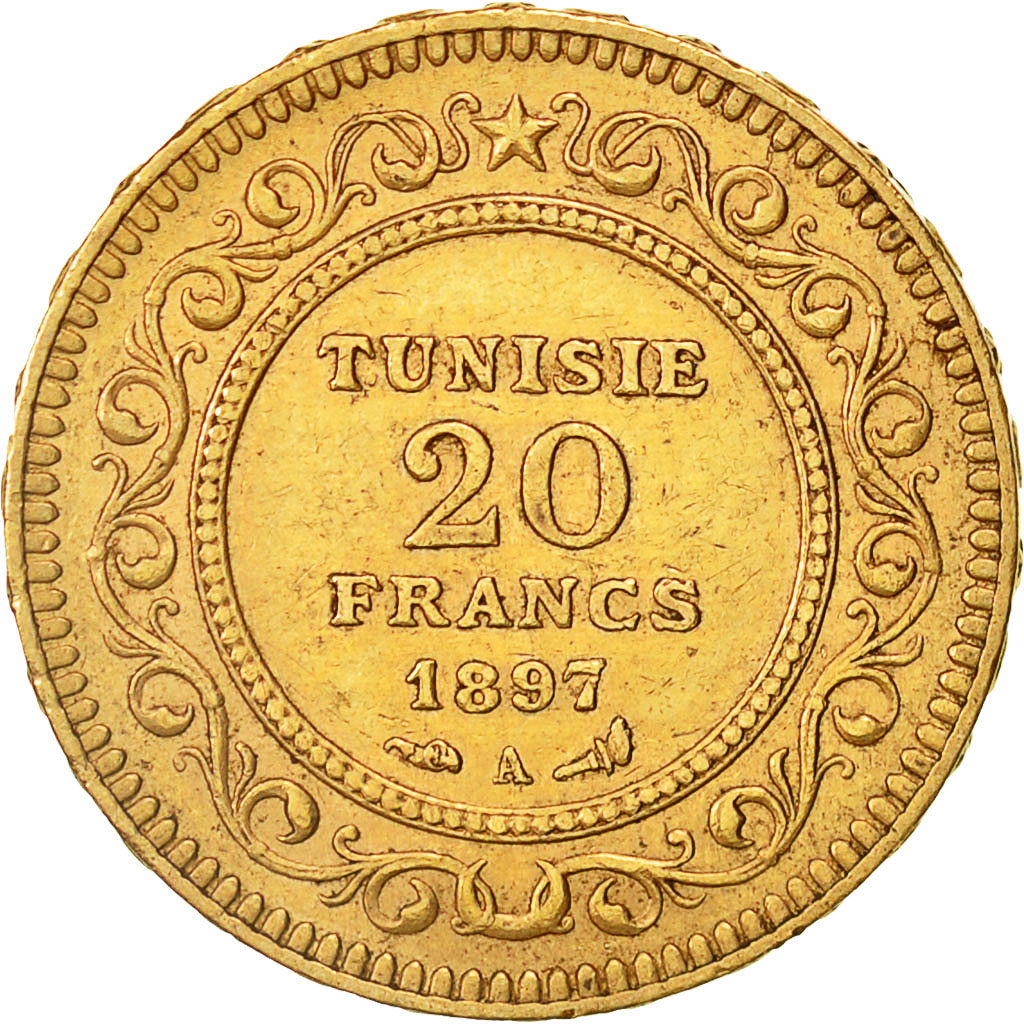Coin, Tunisia, Ali Bey, 20 Francs, 1897, Paris, AU(50-53), Gold, KM:227